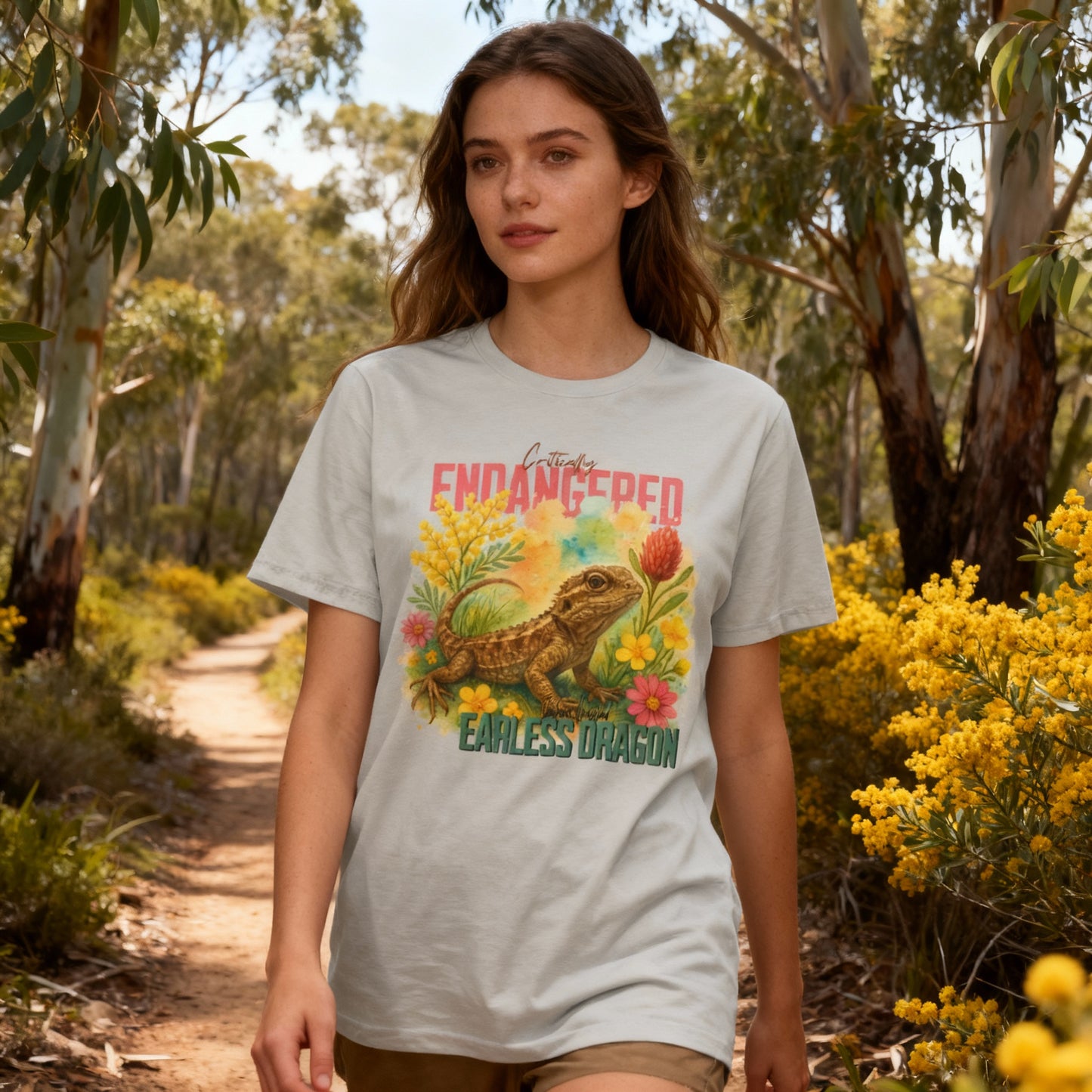 Critically Endangered Canberra Grassland Earless Dragon - Adult T-Shirt – Australian Wildlife Awareness