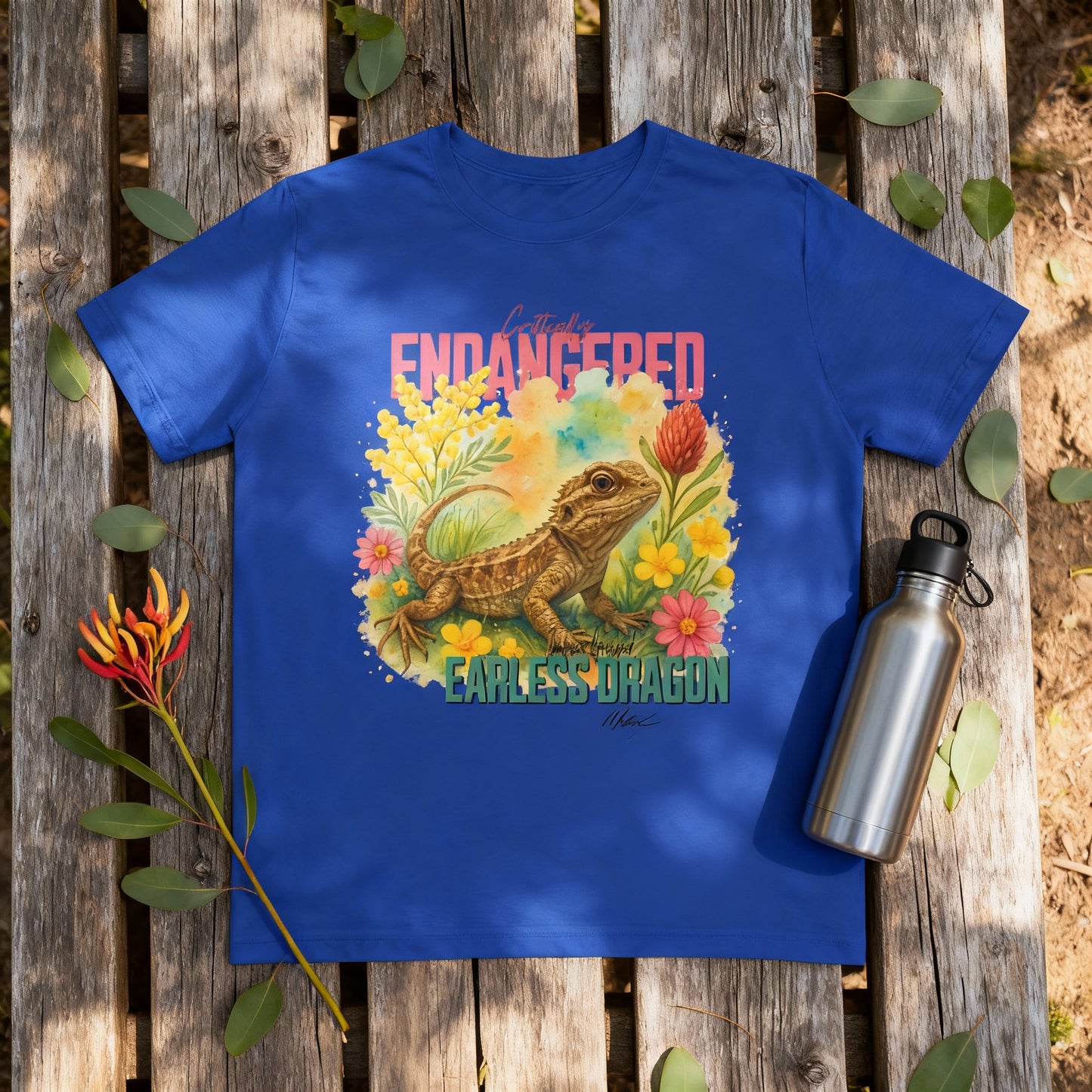 Critically Endangered Canberra Grassland Earless Dragon - Adult T-Shirt – Australian Wildlife Awareness