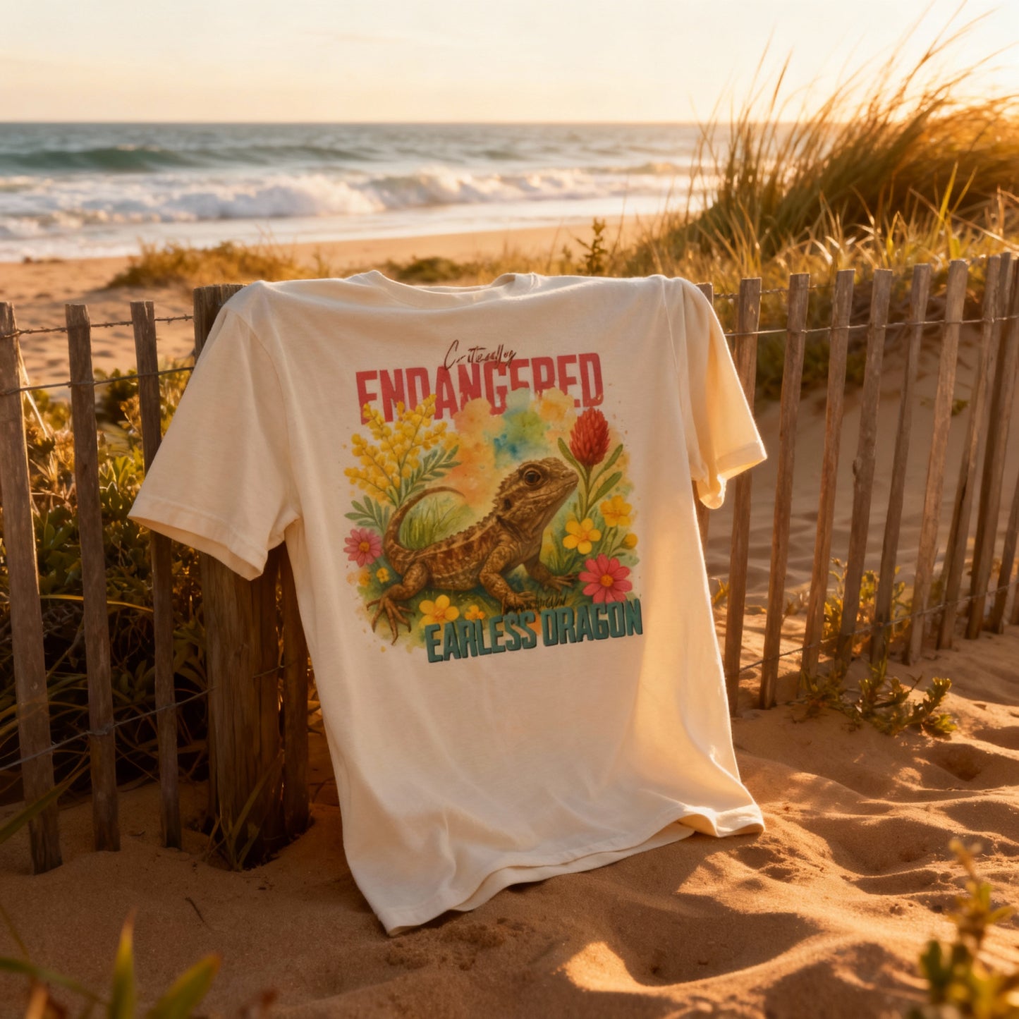 Critically Endangered Canberra Grassland Earless Dragon - Adult T-Shirt – Australian Wildlife Awareness