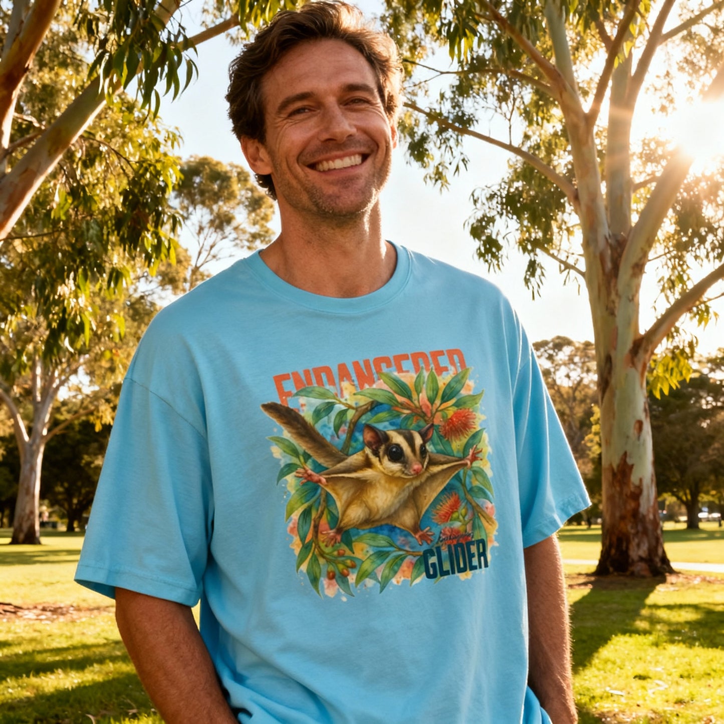 Endangered Mahogany Glider – Adult T-Shirt | Australian Wildlife Conservation Design | Waratah and Wood Hearts and Habitats