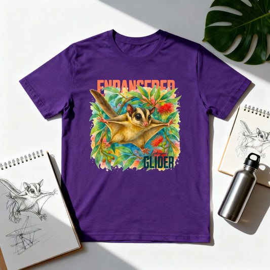 Endangered Mahogany Glider – Adult T-Shirt | Australian Wildlife Conservation Design | Waratah and Wood Hearts and Habitats