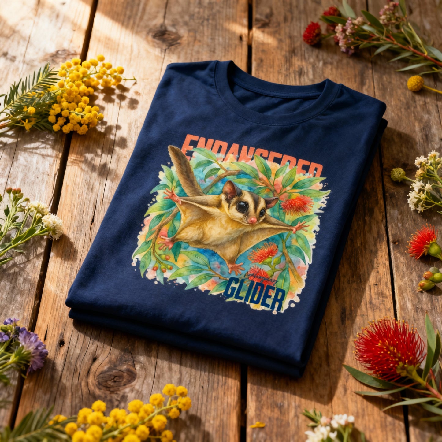 Endangered Mahogany Glider – Adult T-Shirt | Australian Wildlife Conservation Design | Waratah and Wood Hearts and Habitats