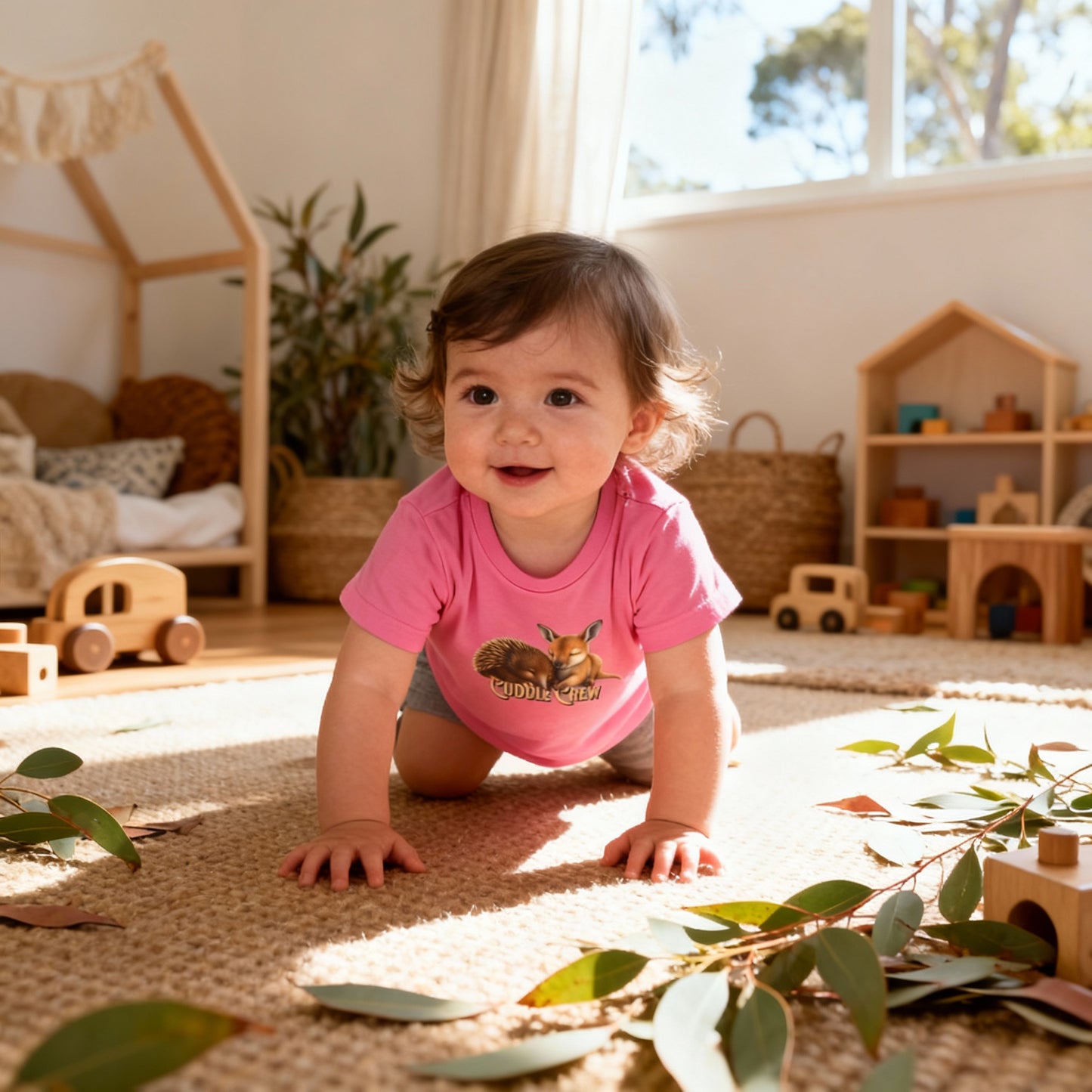 Cuddle Crew - Baby T-Shirt | Kangaroo and Echidna Australian Wildlife Design | Gumleaf Gang Bushland Bonds