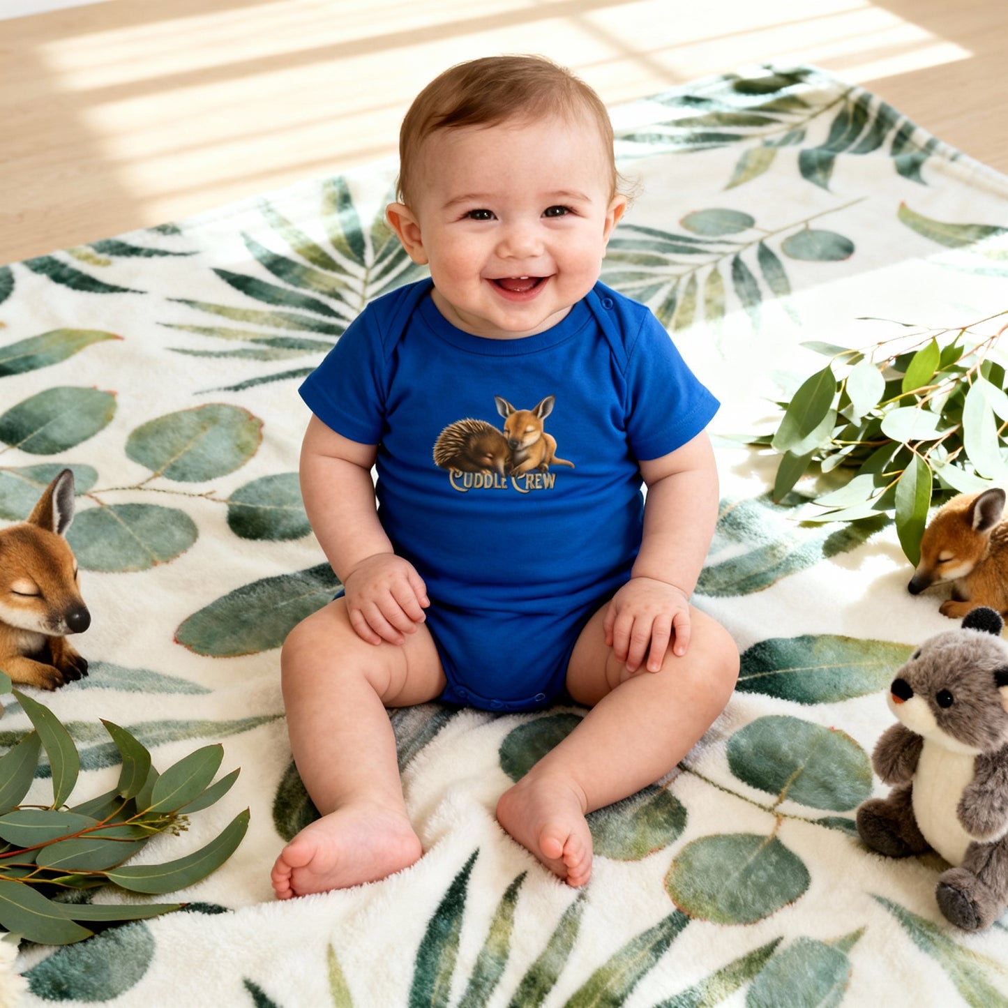 Cuddle Crew - Baby T-Shirt | Kangaroo and Echidna Australian Wildlife Design | Gumleaf Gang Bushland Bonds