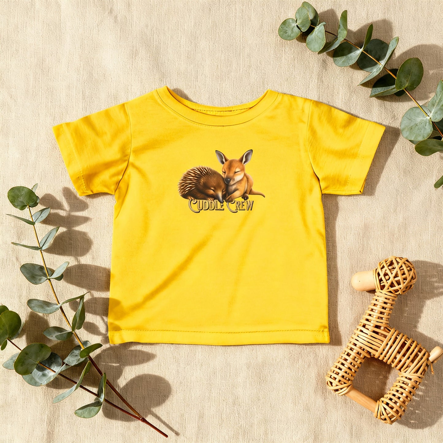 Cuddle Crew - Baby T-Shirt | Kangaroo and Echidna Australian Wildlife Design | Gumleaf Gang Bushland Bonds