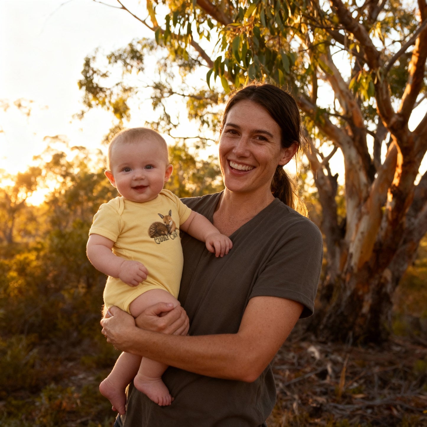 Cuddle Crew - Baby Romper | Kangaroo and Echidna Australian Wildlife Design | Gumleaf Gang Bushland Bonds