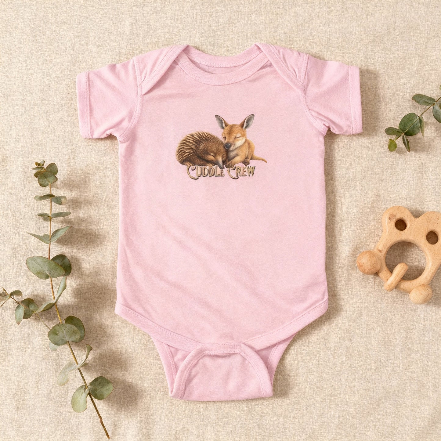 Cuddle Crew - Baby Romper | Kangaroo and Echidna Australian Wildlife Design | Gumleaf Gang Bushland Bonds