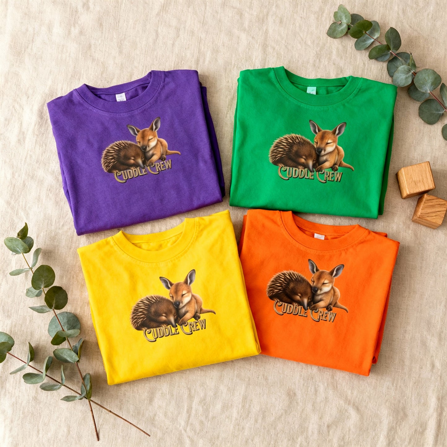 Cuddle Crew - Toddler T-Shirt | Kangaroo and Echidna Australian Wildlife Design | Gumleaf Gang Bushland Bonds