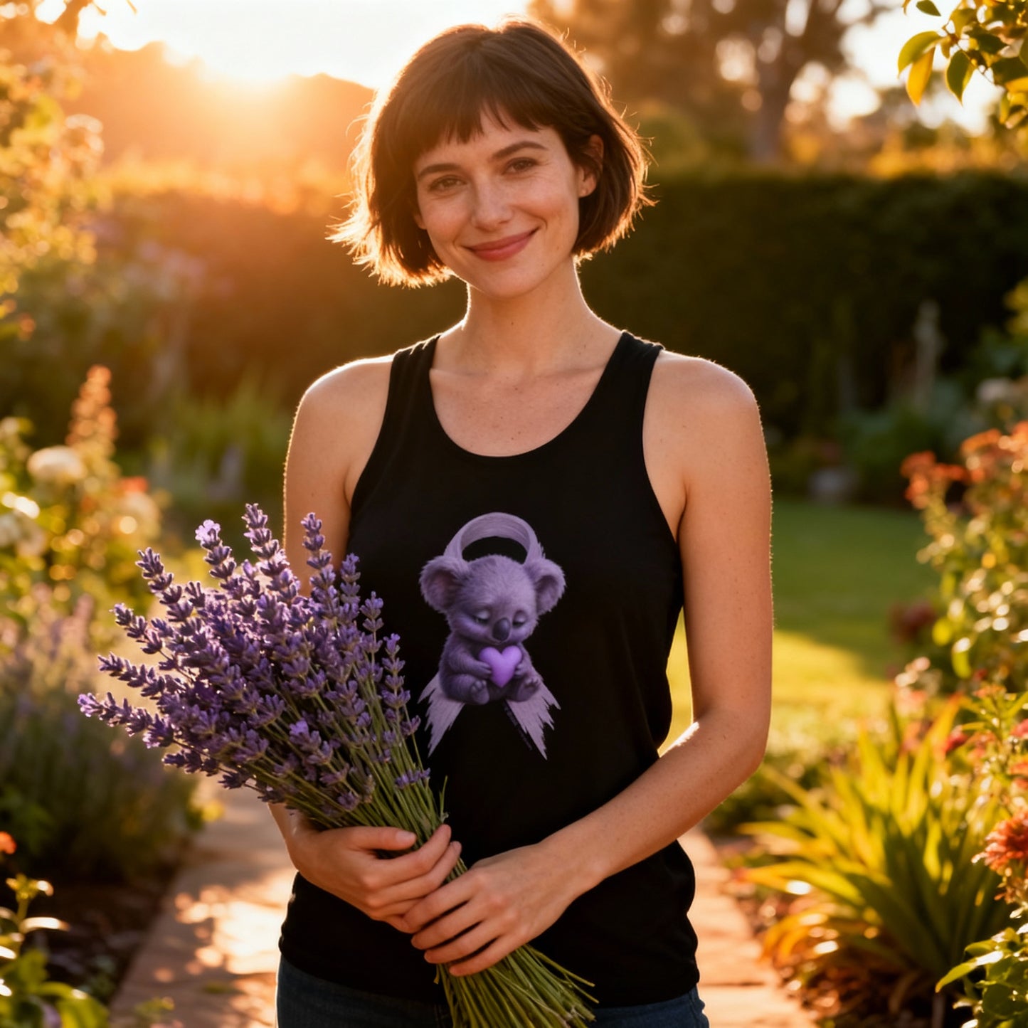 All Cancer Awareness Koala – Lavender Heart  - Adult Tank Top | Waratah and Wood Comfort and Courage Collection