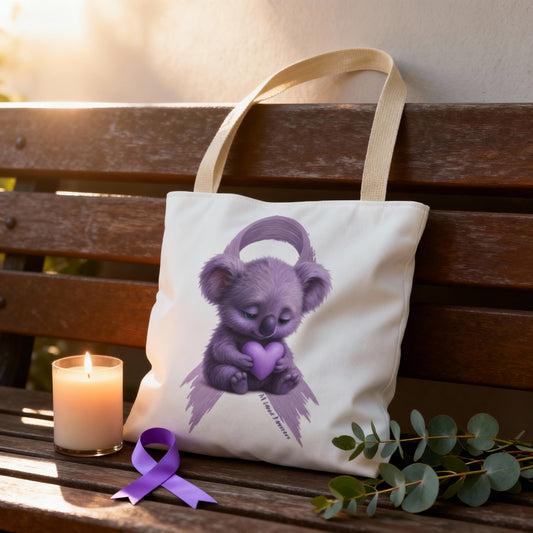 All Cancer Awareness Koala – Lavender Heart  - Tote Bag | Waratah and Wood Comfort and Courage Collection