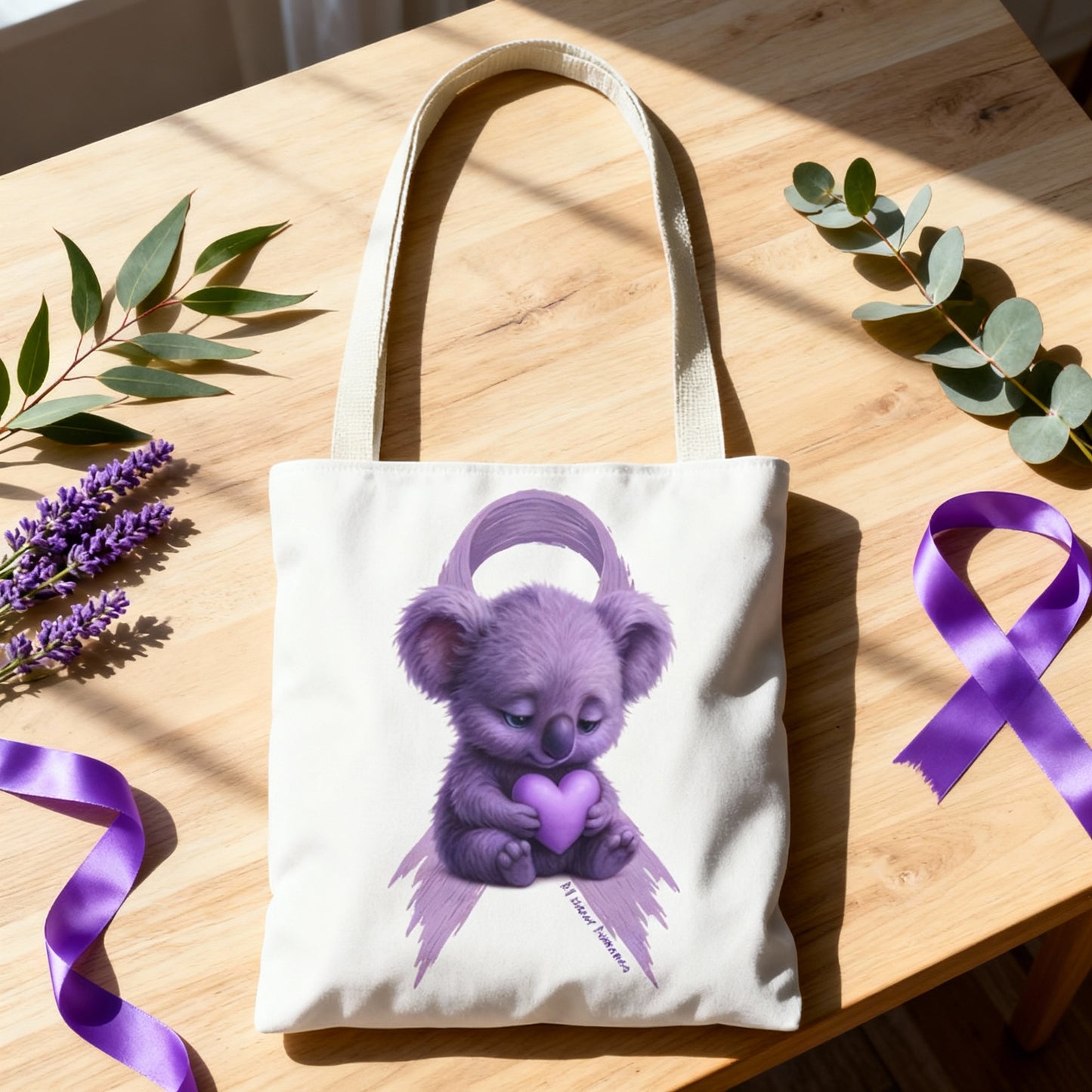 All Cancer Awareness Koala – Lavender Heart  - Tote Bag | Waratah and Wood Comfort and Courage Collection