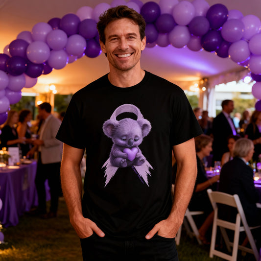 All Cancer Awareness Koala – Lavender Heart  - Adult T-Shirt | Waratah and Wood Comfort and Courage Collection