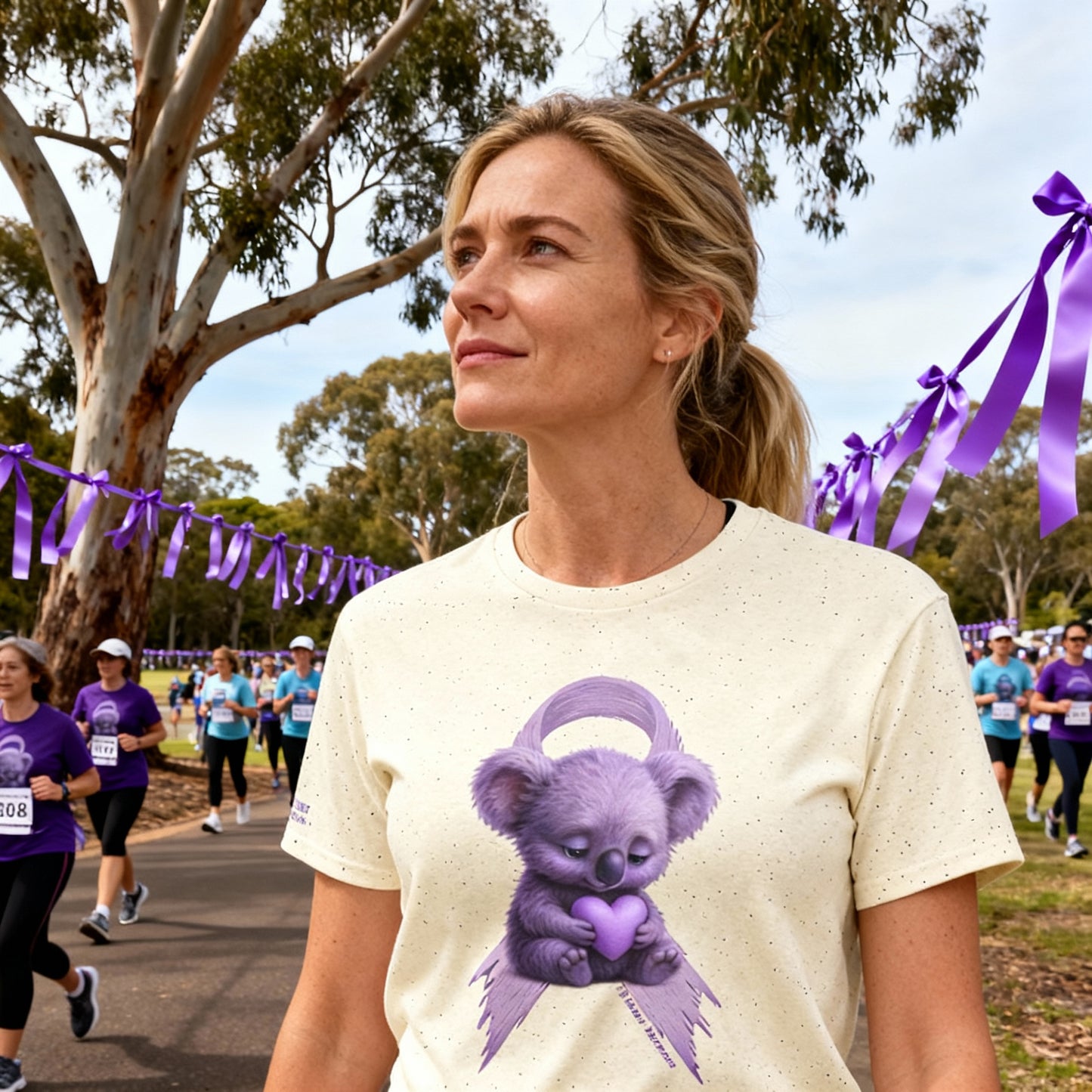 All Cancer Awareness Koala – Lavender Heart  - Adult T-Shirt | Waratah and Wood Comfort and Courage Collection