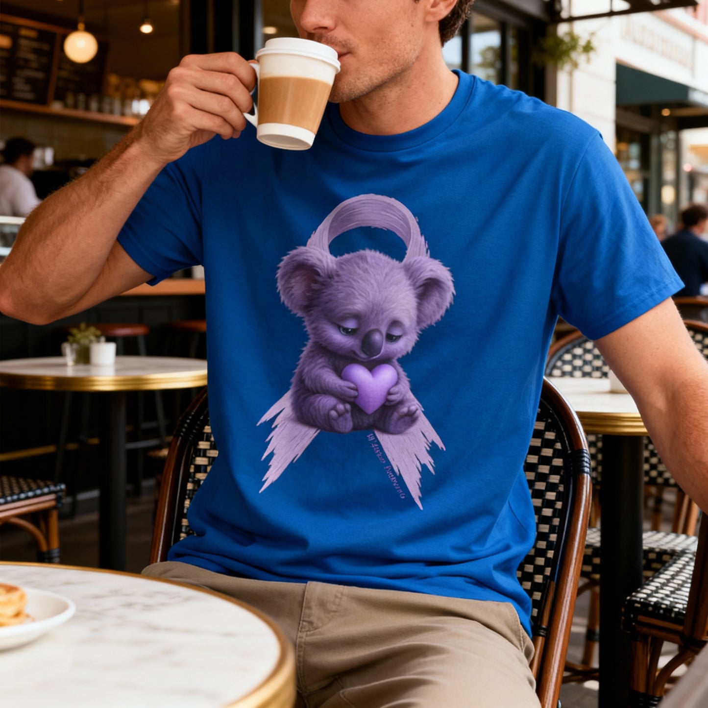 All Cancer Awareness Koala – Lavender Heart  - Adult T-Shirt | Waratah and Wood Comfort and Courage Collection