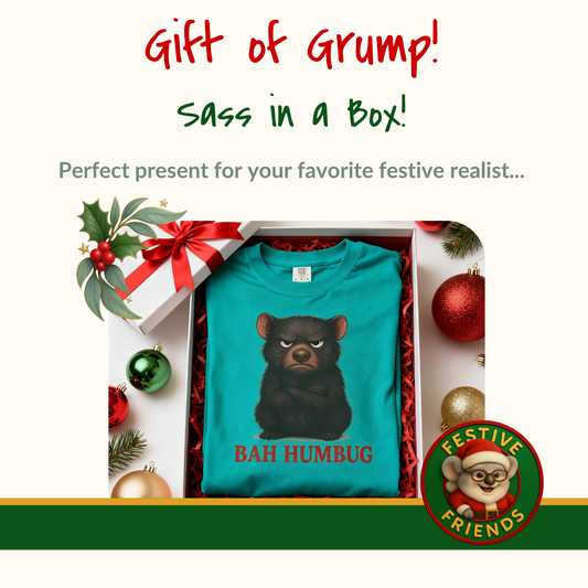 Bah Humbug Christmas – Adult T-Shirt | Tasmanian Devil Design | Gumleaf Gang Festive Friends