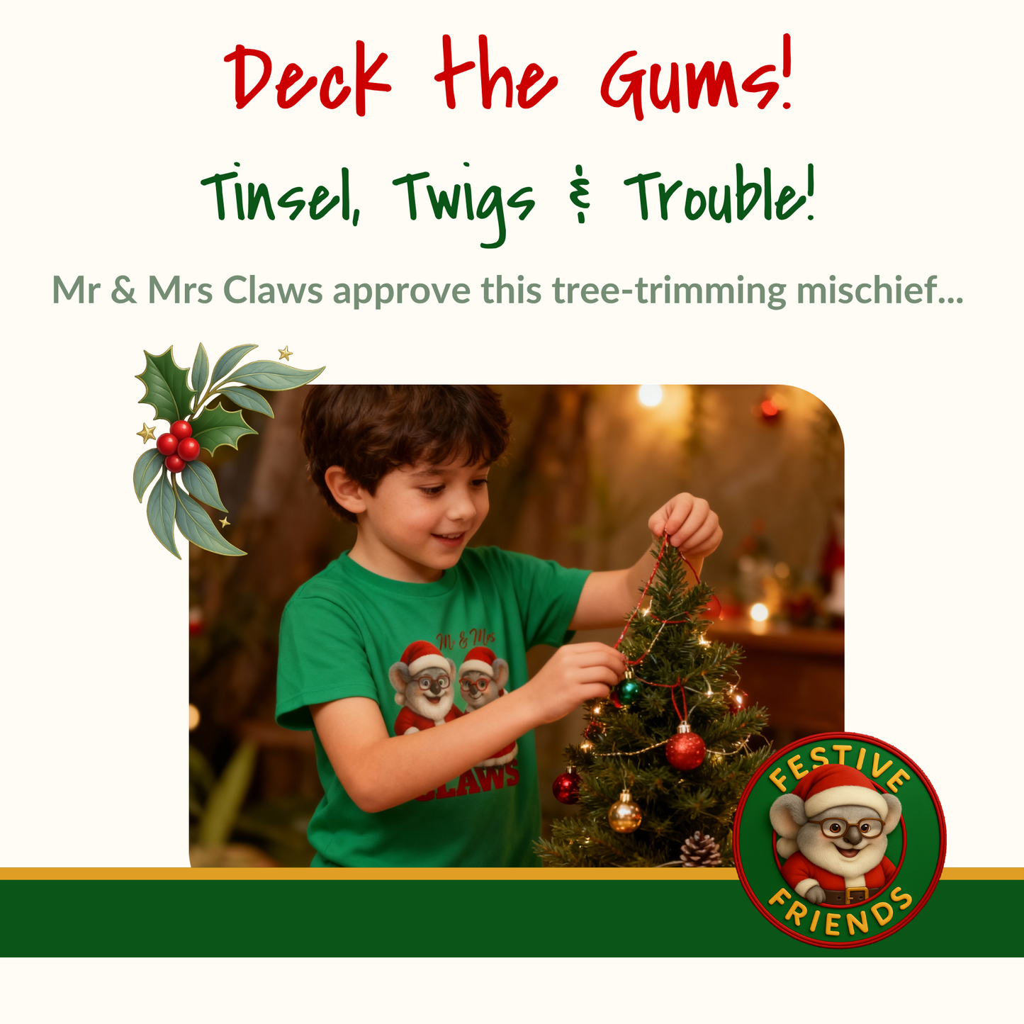 Mr and Mrs Claws – Kids T-Shirt | Koala Santa and Mrs Claws Design | Gumleaf Gang Festive Friends