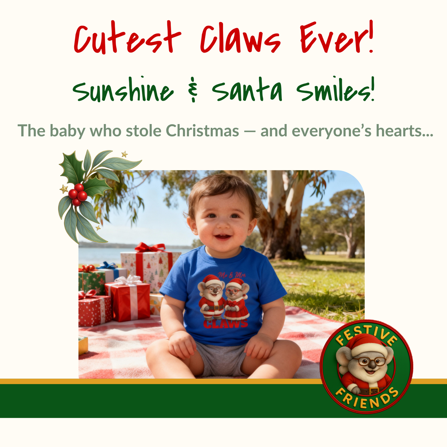 Mr and Mrs Claws – Toddler T-Shirt | Koala Santa and Mrs Claws Design | Gumleaf Gang Festive Friends