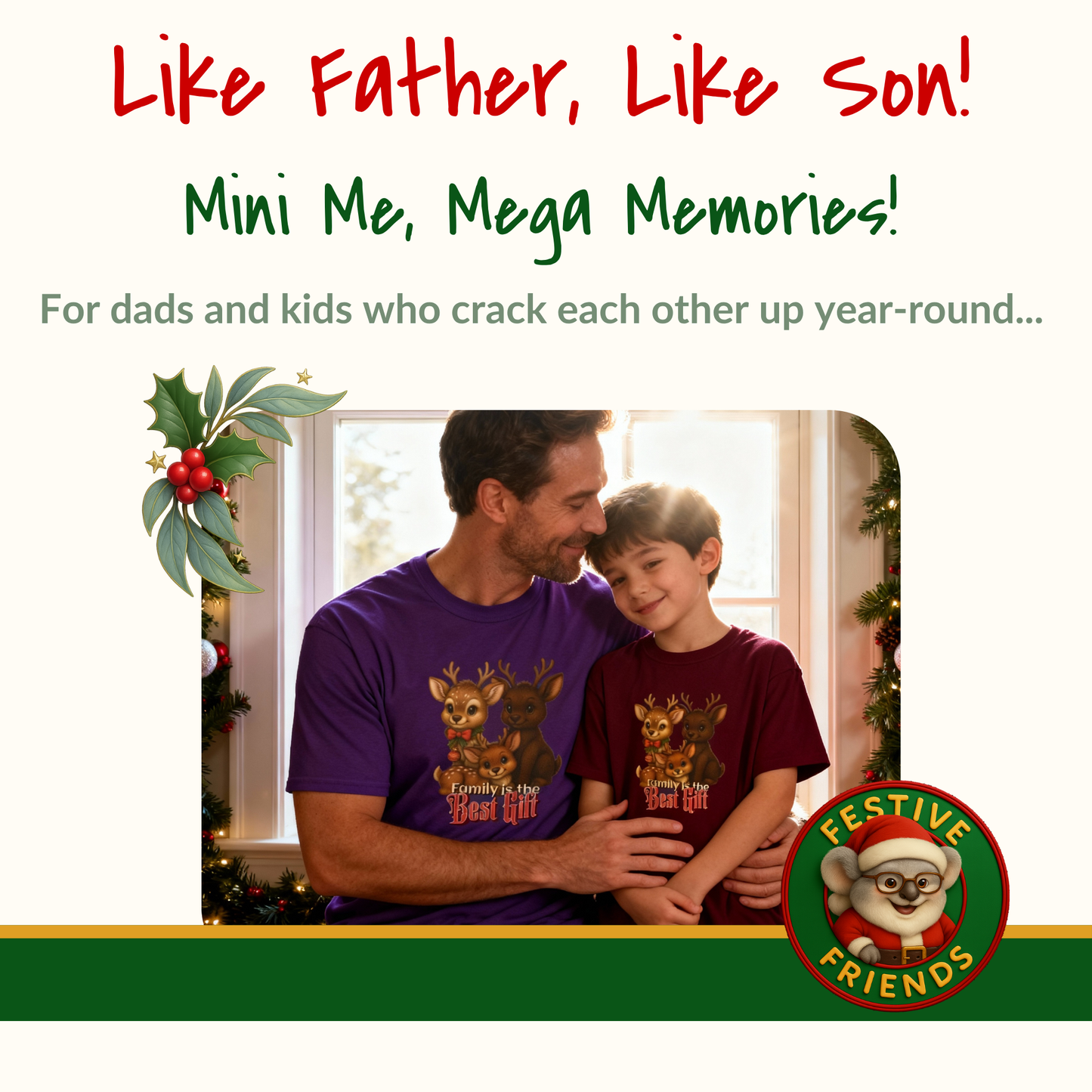 Family is the Best Gift – Adult T-Shirt | Kangaroo Christmas Design | Gumleaf Gang Festive Friends