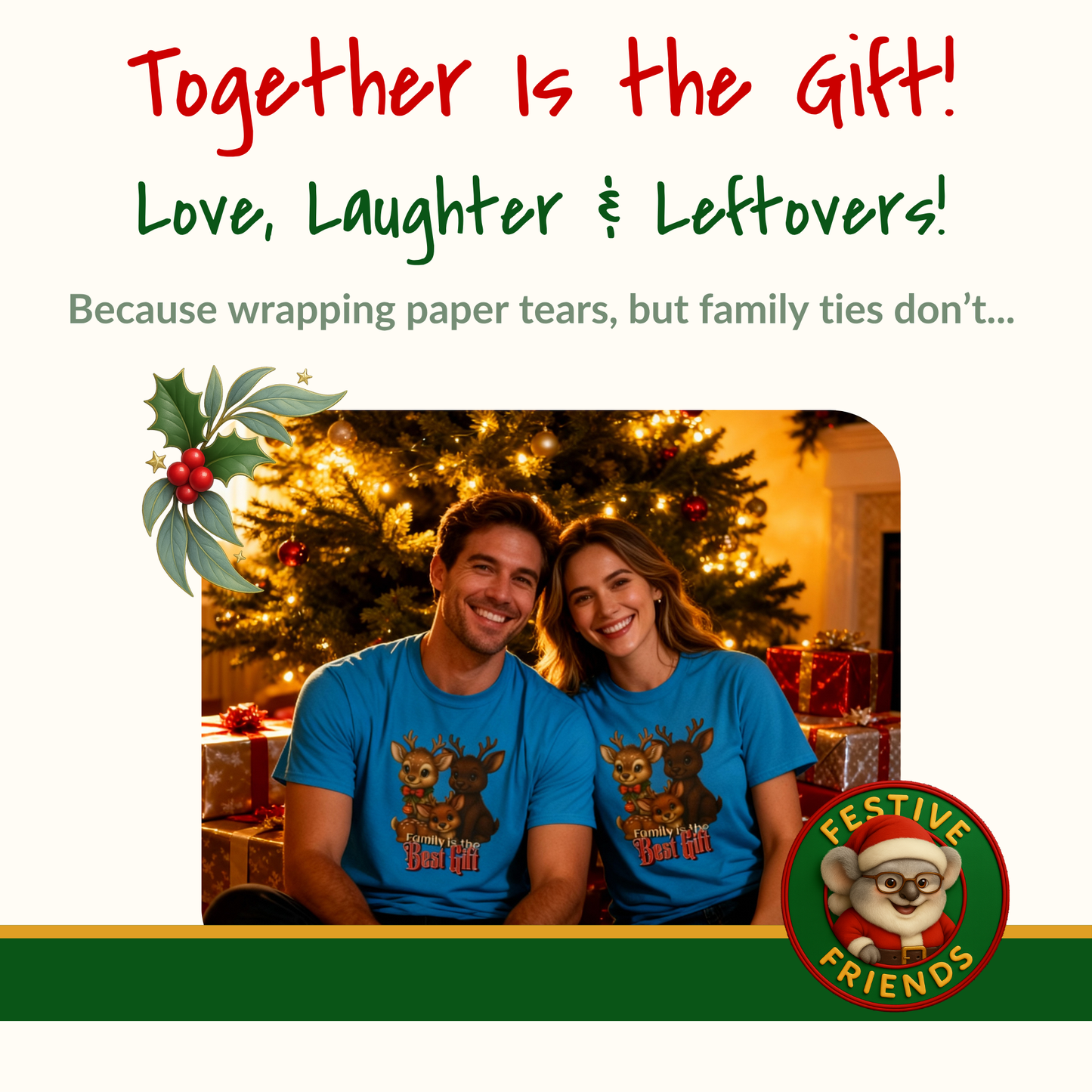 Family is the Best Gift – Adult T-Shirt | Kangaroo Christmas Design | Gumleaf Gang Festive Friends