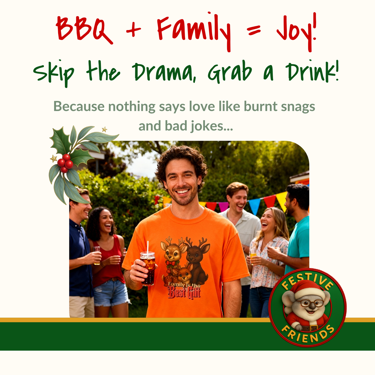 Family is the Best Gift – Adult T-Shirt | Kangaroo Christmas Design | Gumleaf Gang Festive Friends