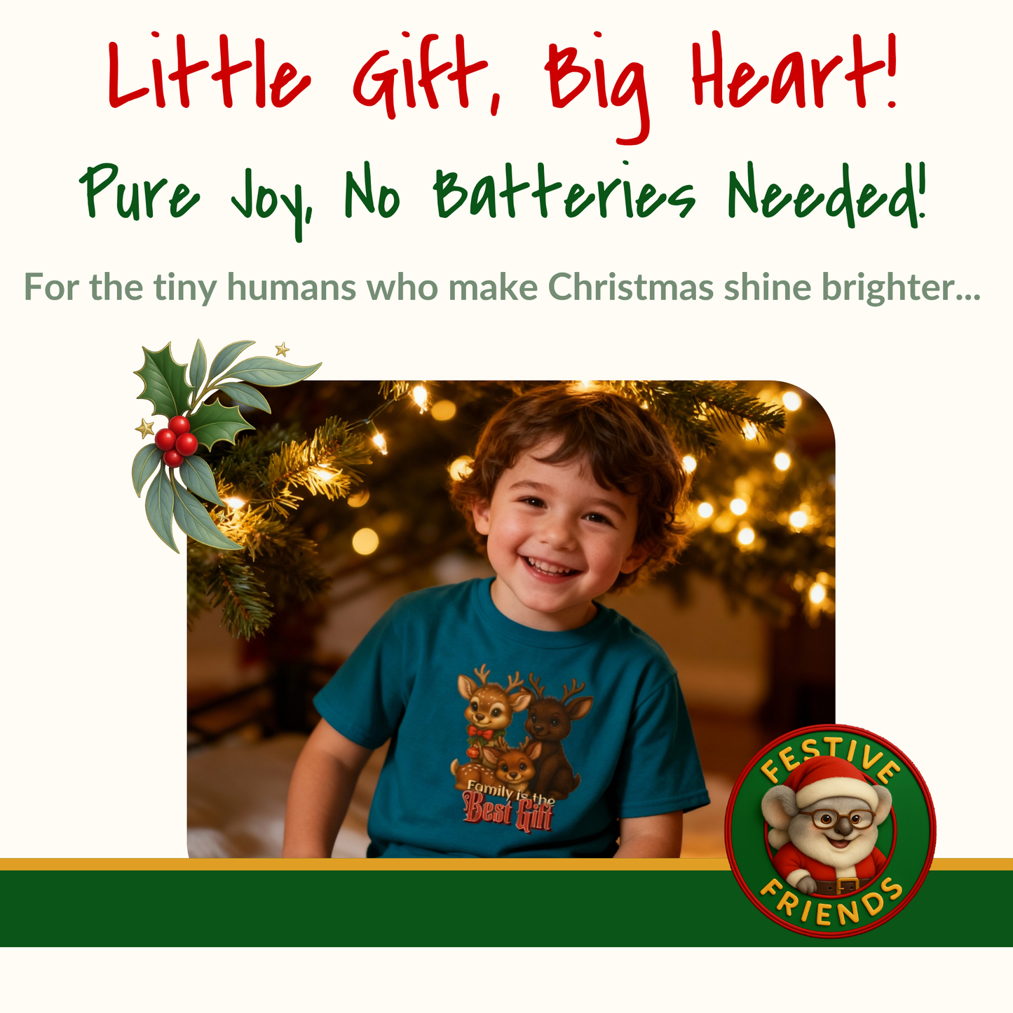 Family is the Best Gift – Kids T-Shirt | Kangaroo Christmas Design | Gumleaf Gang Festive Friends