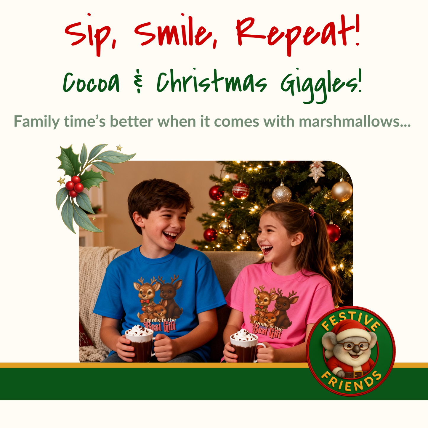 Family is the Best Gift – Kids T-Shirt | Kangaroo Christmas Design | Gumleaf Gang Festive Friends