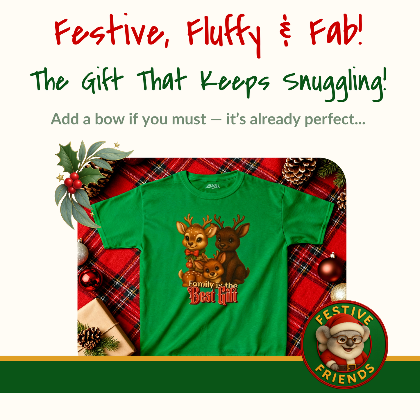 Family is the Best Gift – Kids T-Shirt | Kangaroo Christmas Design | Gumleaf Gang Festive Friends
