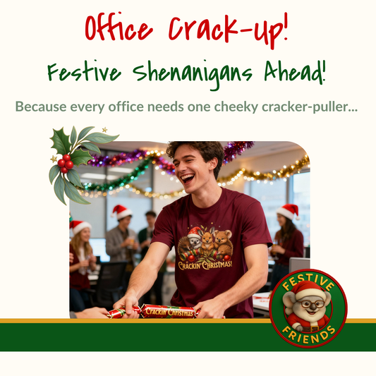 Crackin’ Christmas – Adult T-Shirt | Aussie Wildlife Koala, Kangaroo and Echidna | Gumleaf Gang Festive Friends