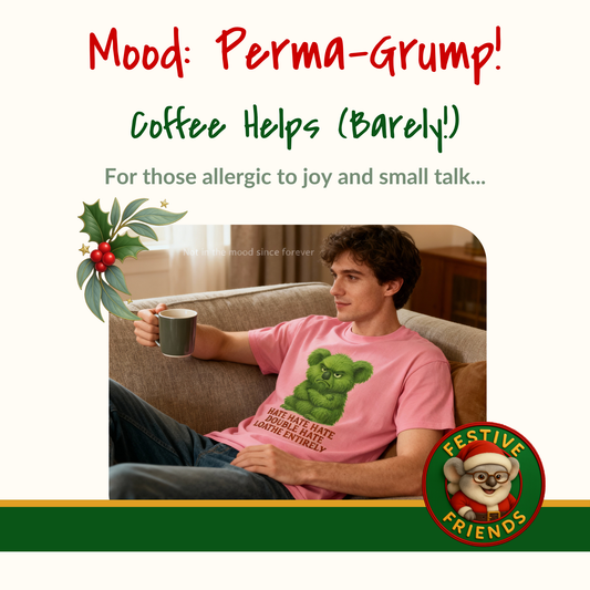 Grumpy Green Koala Christmas – Adult T-Shirt | Native Wildlife Design | Gumleaf Gang Festive Friends