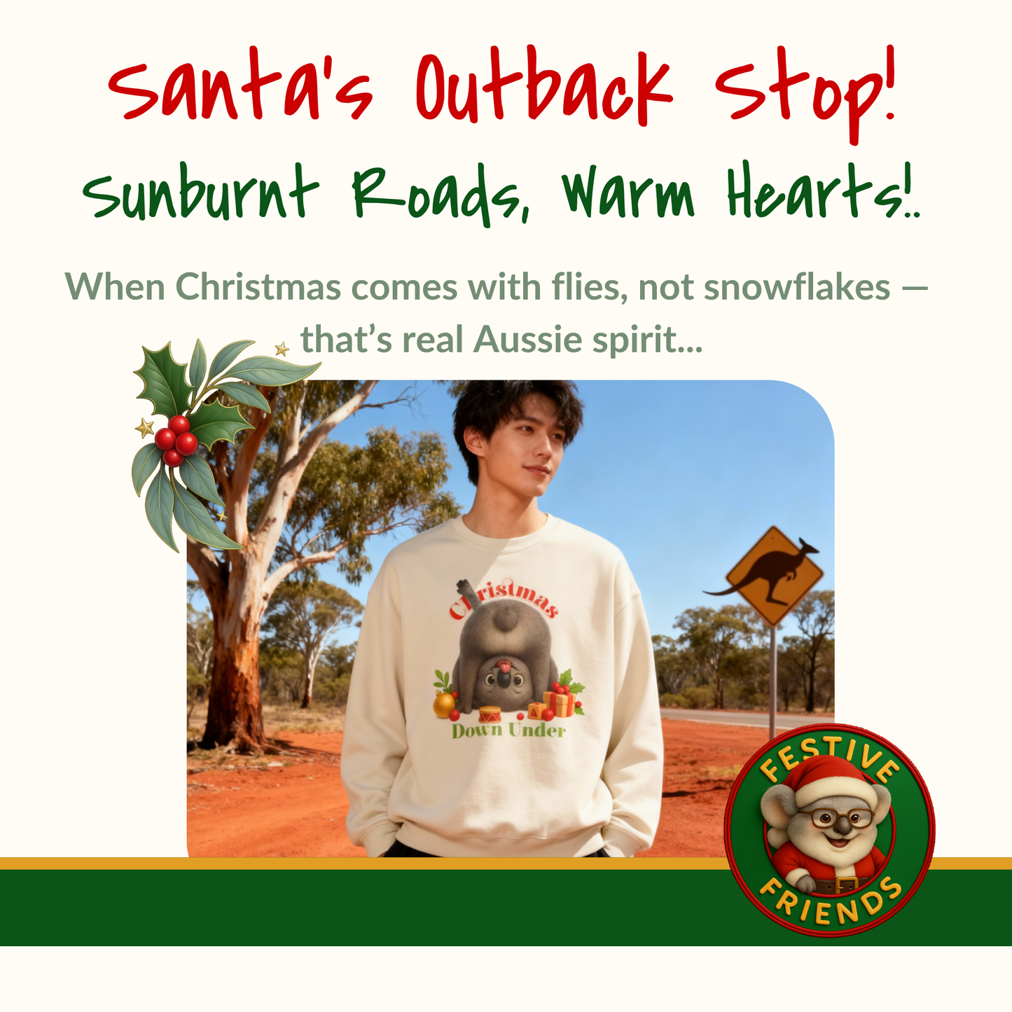 Christmas Down Under – Adult Sweatshirt | Upside Down Koala Christmas Design | Gumleaf Gang Festive Friends