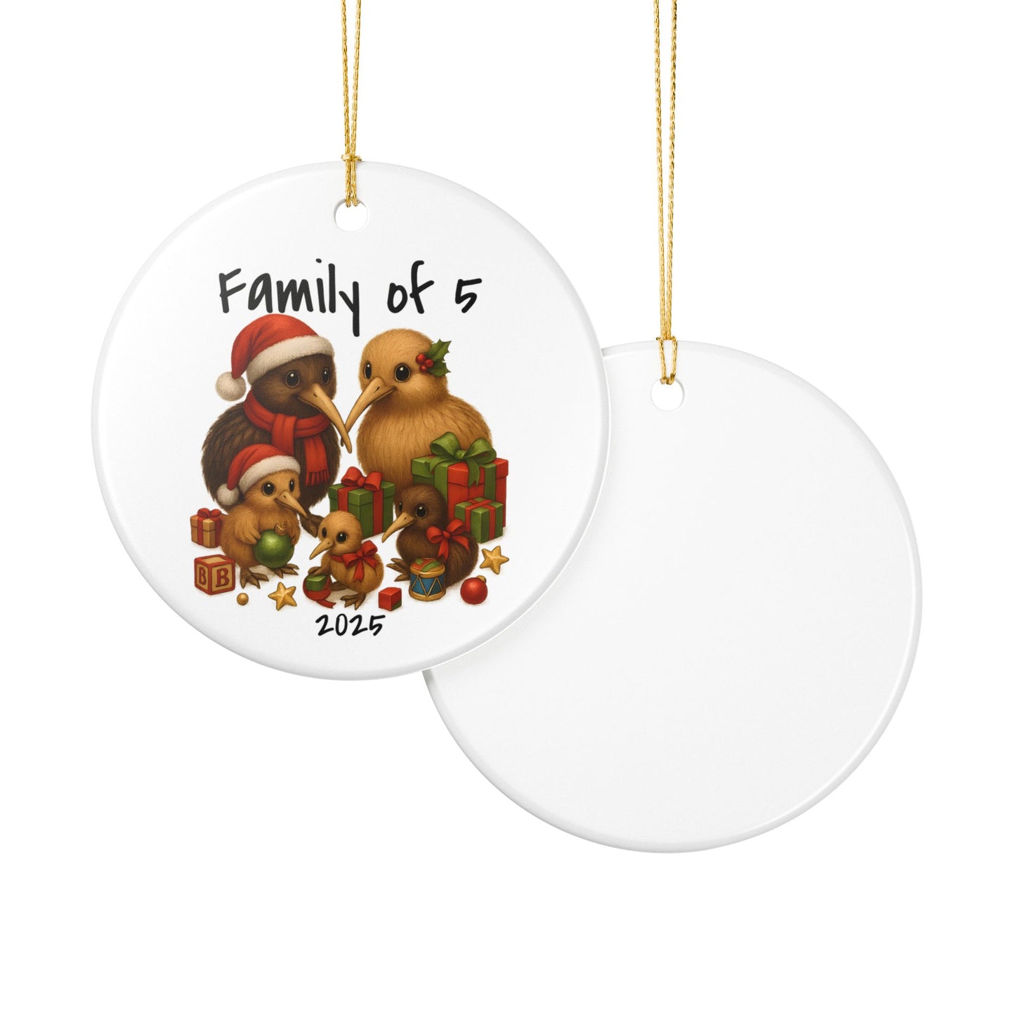 Family of 5 New Zealand Animal Christmas Ornament – Kiwi Design – 2025 Festive Keepsake