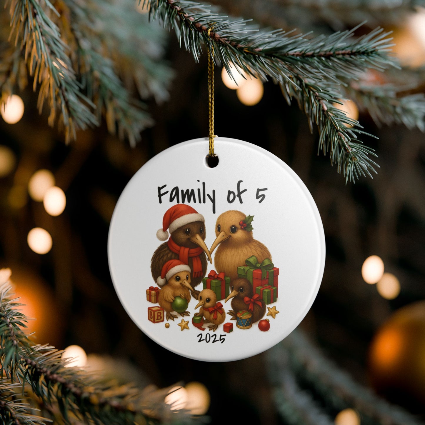 Family of 5 New Zealand Animal Christmas Ornament – Kiwi Design – 2025 Festive Keepsake