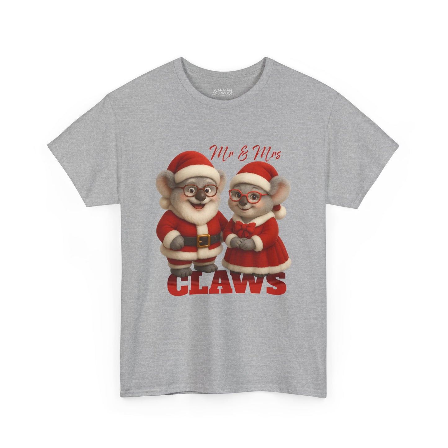 Mr and Mrs Claws – Adult T-Shirt | Koala Santa and Mrs Claws Design | Gumleaf Gang Festive Friends