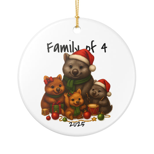 Single Parent Family of 4 Australian Animal Christmas Ornament – Wombat Design – 2025 Festive Keepsake