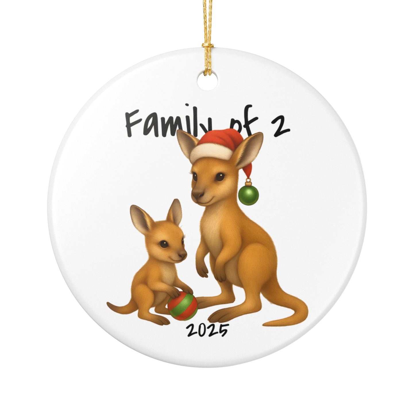 Single Parent Family of 2 Australian Animal Christmas Ornament – Kangaroo Design – 2025 Festive Keepsake