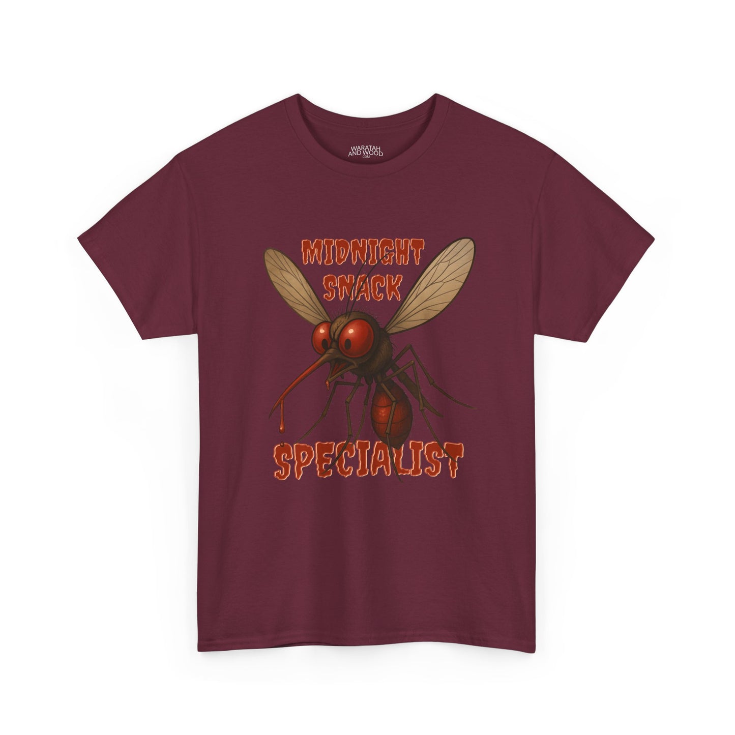 Midnight Snack Specialist – Adult T-Shirt | Funny Aussie Mozzie Vampire Design | Waratah and Wood Pride and Play Collection