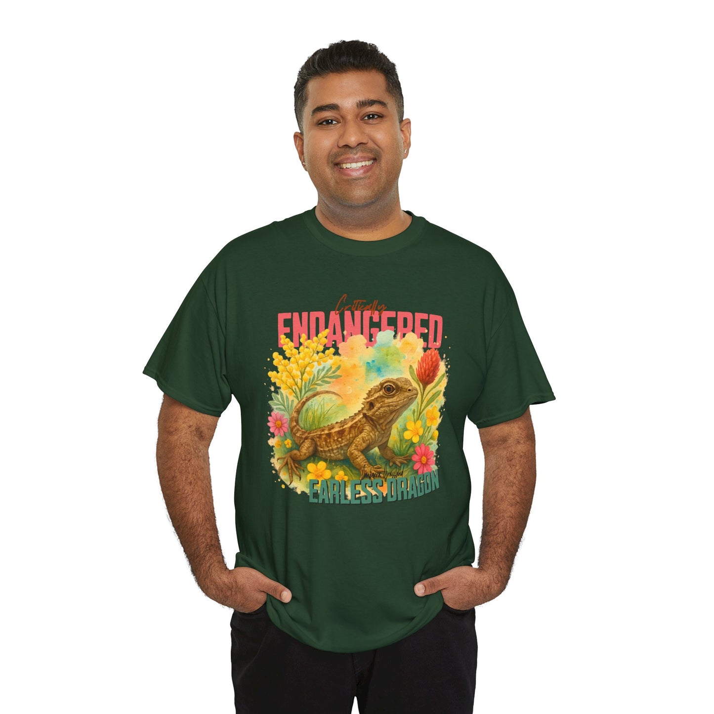 Critically Endangered Canberra Grassland Earless Dragon - Adult T-Shirt – Australian Wildlife Awareness