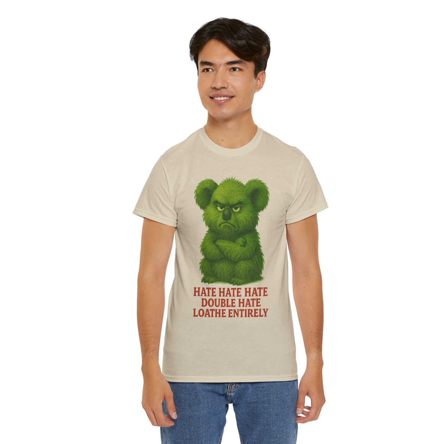 Grumpy Green Koala Christmas – Adult T-Shirt | Native Wildlife Design | Gumleaf Gang Festive Friends