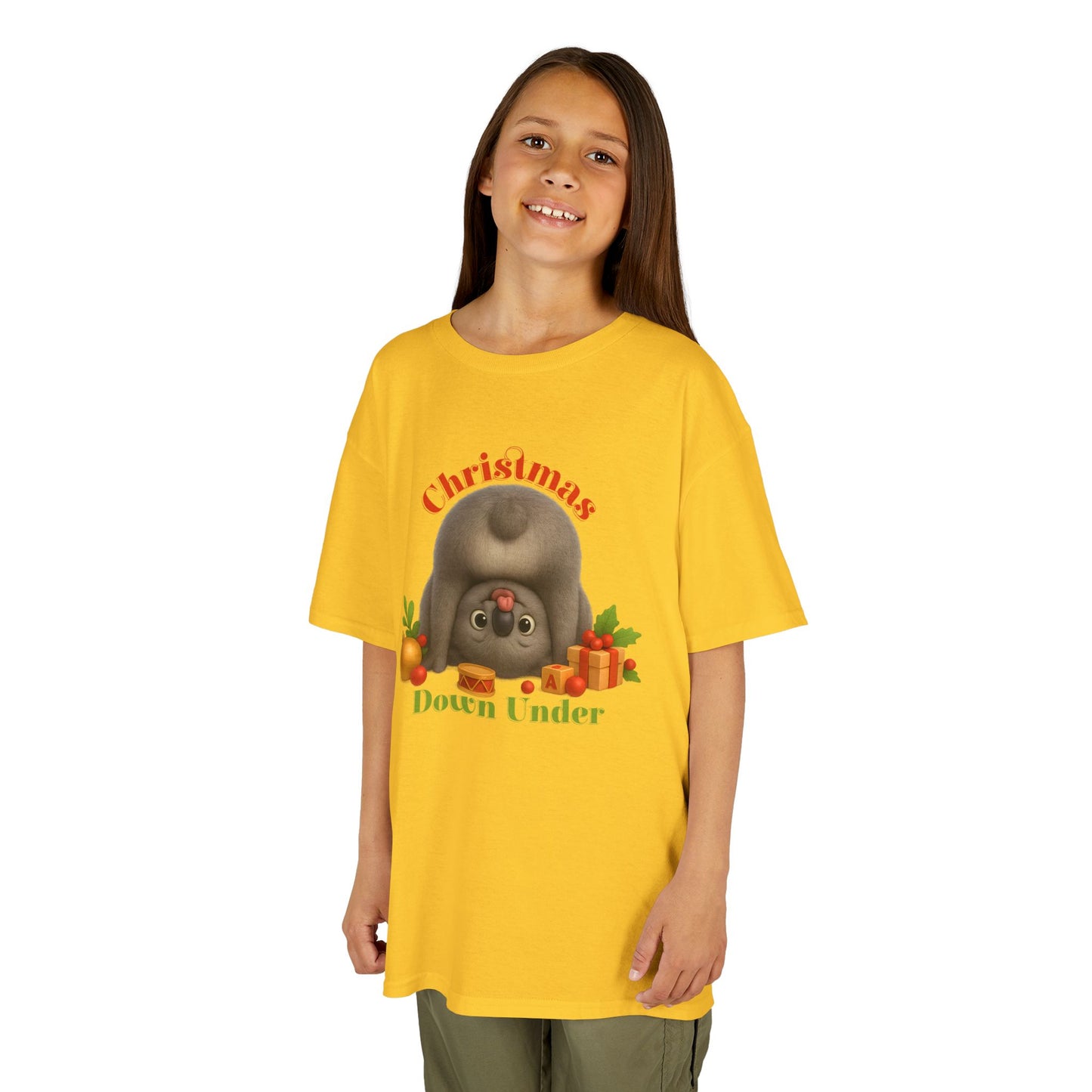 Christmas Down Under – Kids T-Shirt | Upside Down Koala Christmas Design | Gumleaf Gang Festive Friends