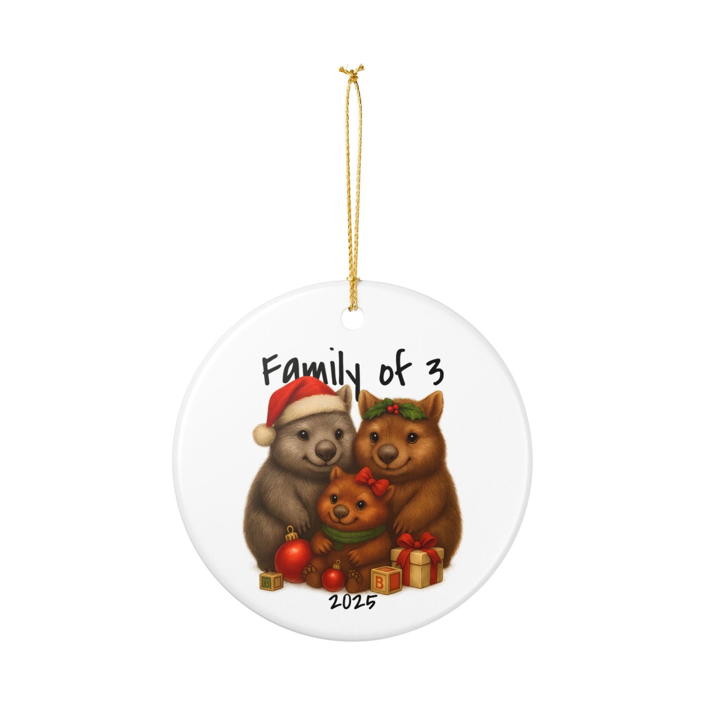 Family of 3 Australian Animal Christmas Ornament – Wombat Design – 2025 Festive Keepsake