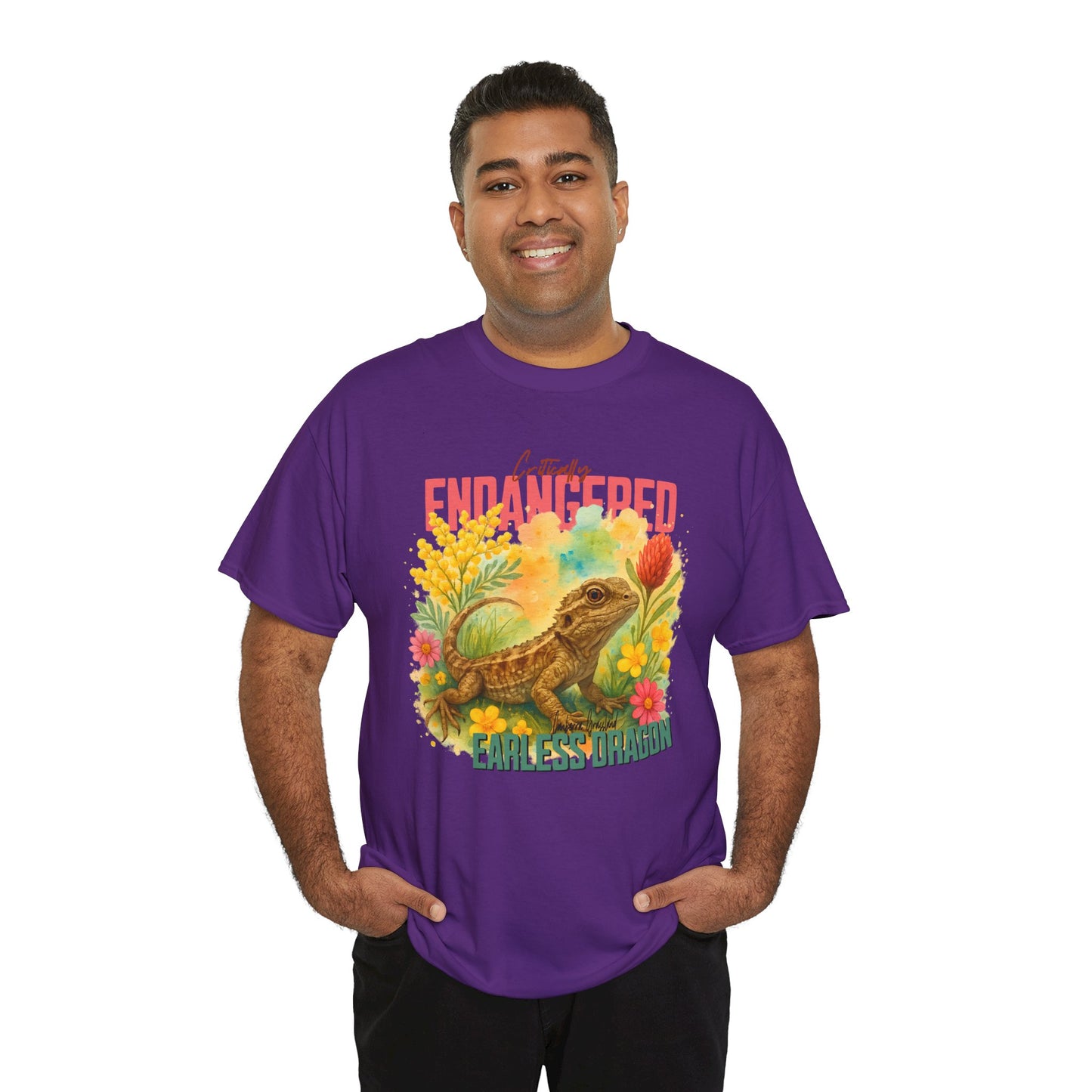 Critically Endangered Canberra Grassland Earless Dragon - Adult T-Shirt – Australian Wildlife Awareness