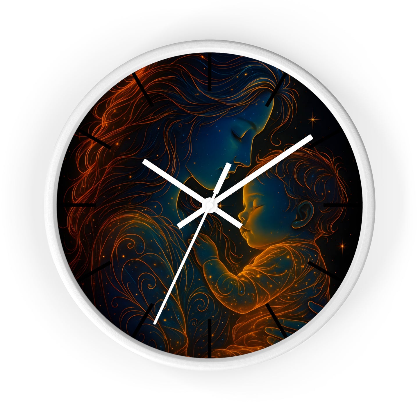 Celestial Mother and Child – Luminous Wall Clock | Cosmic Love Art | Waratah and Wood Glowing Family Decor