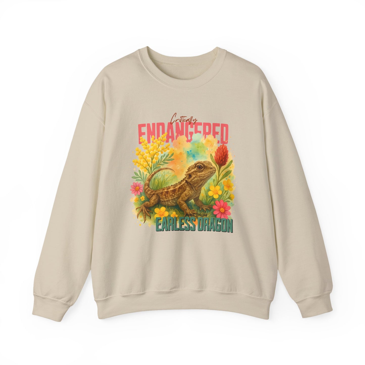 Critically Endangered Canberra Grassland Earless Dragon - Adult Sweatshirt – Australian Wildlife Awareness