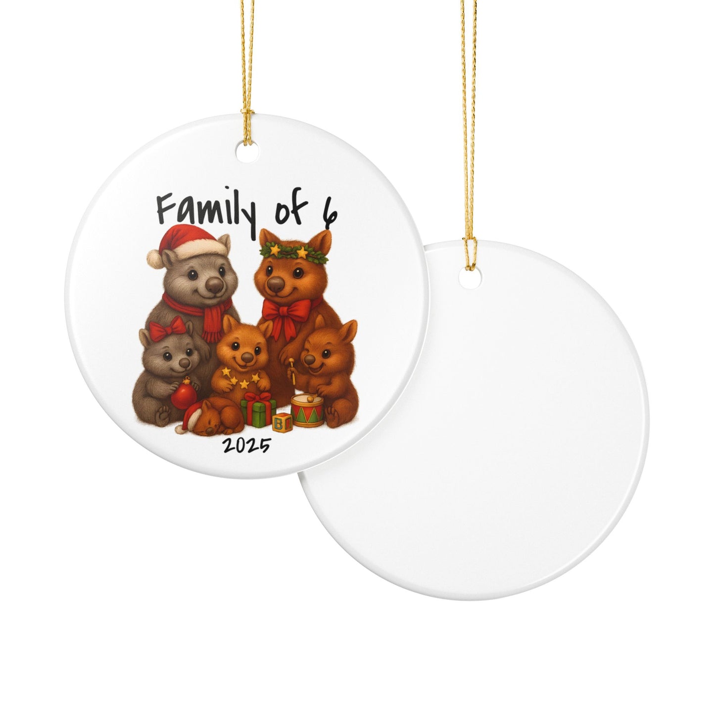 Family of 6 Australian Animal Christmas Ornament – Wombat Design – 2025 Festive Keepsake