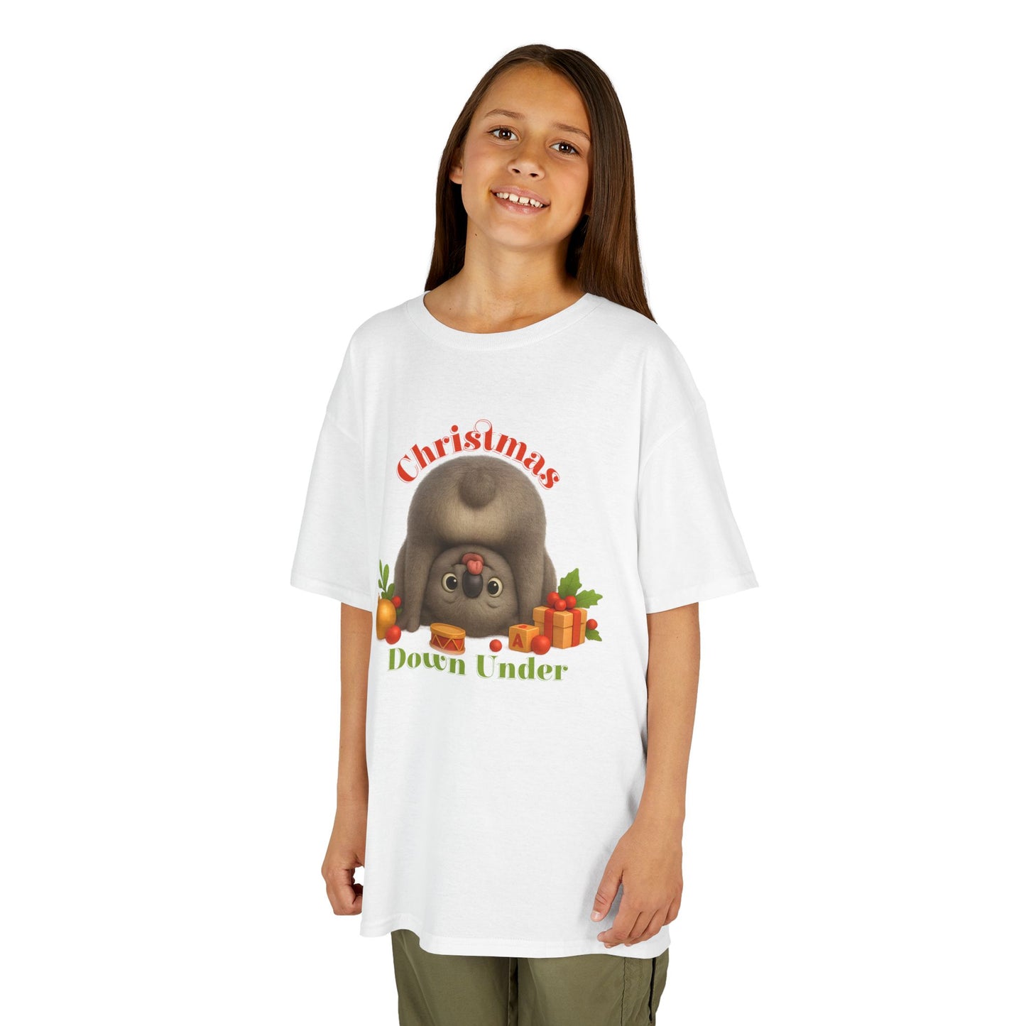 Christmas Down Under – Kids T-Shirt | Upside Down Koala Christmas Design | Gumleaf Gang Festive Friends