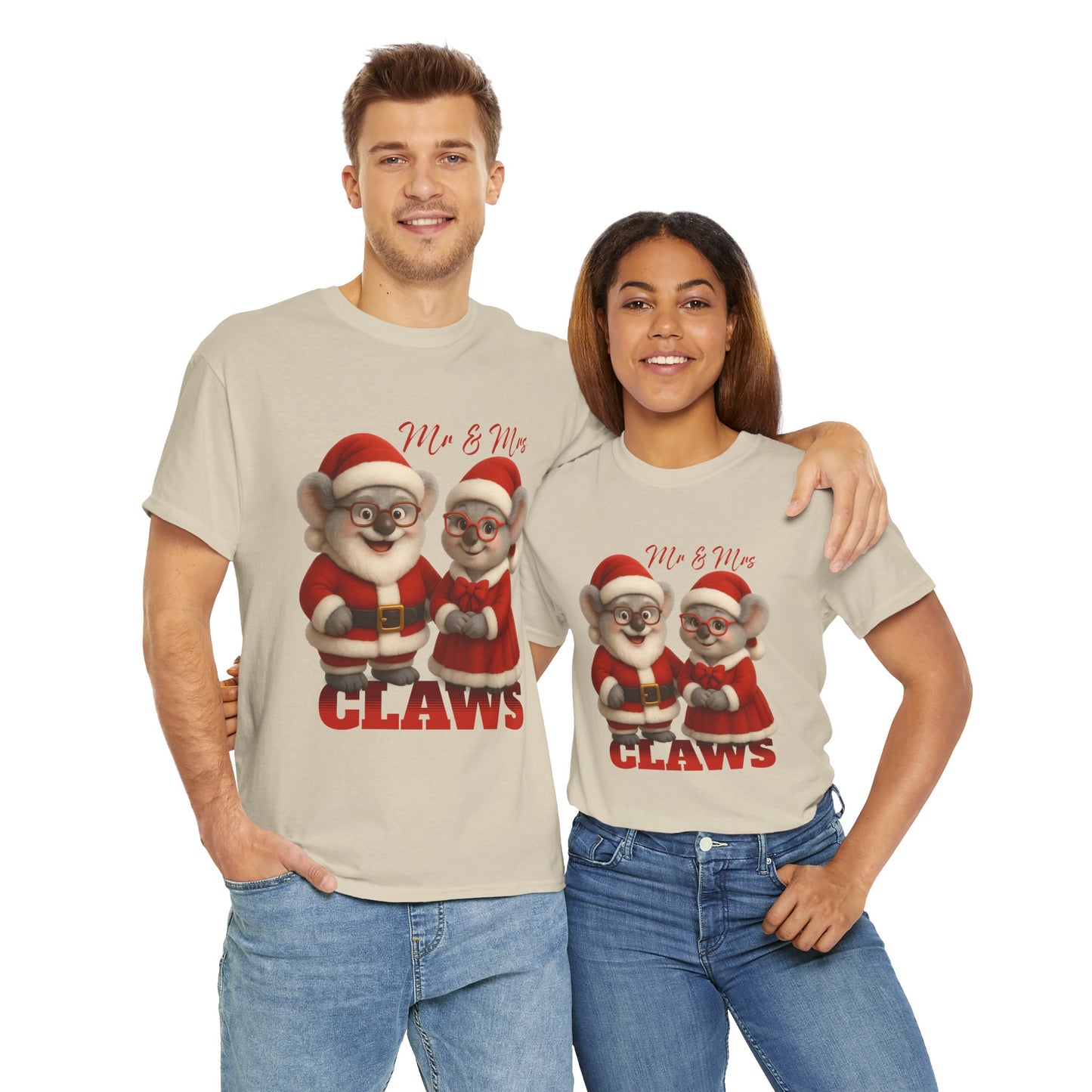 Mr and Mrs Claws – Adult T-Shirt | Koala Santa and Mrs Claws Design | Gumleaf Gang Festive Friends