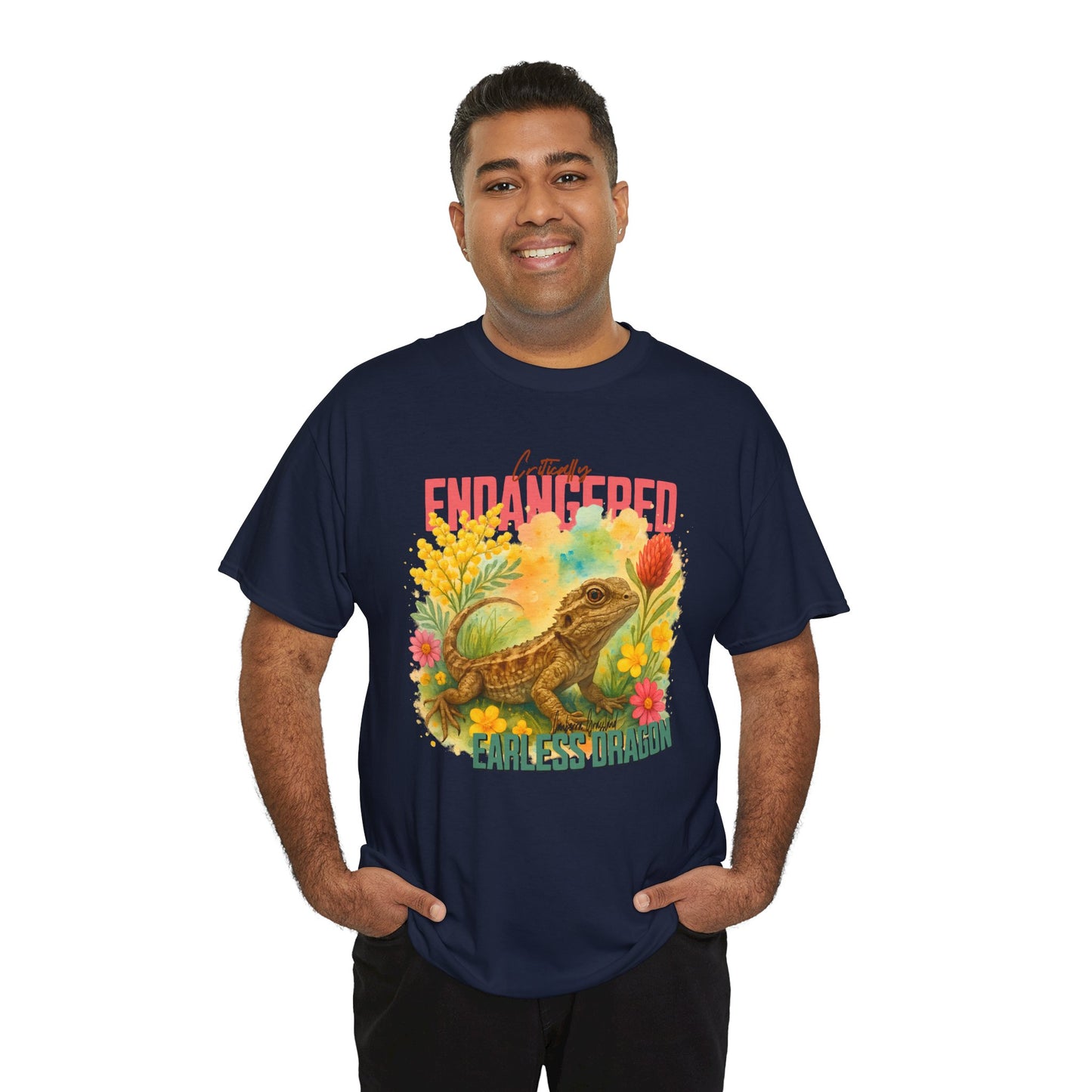 Critically Endangered Canberra Grassland Earless Dragon - Adult T-Shirt – Australian Wildlife Awareness