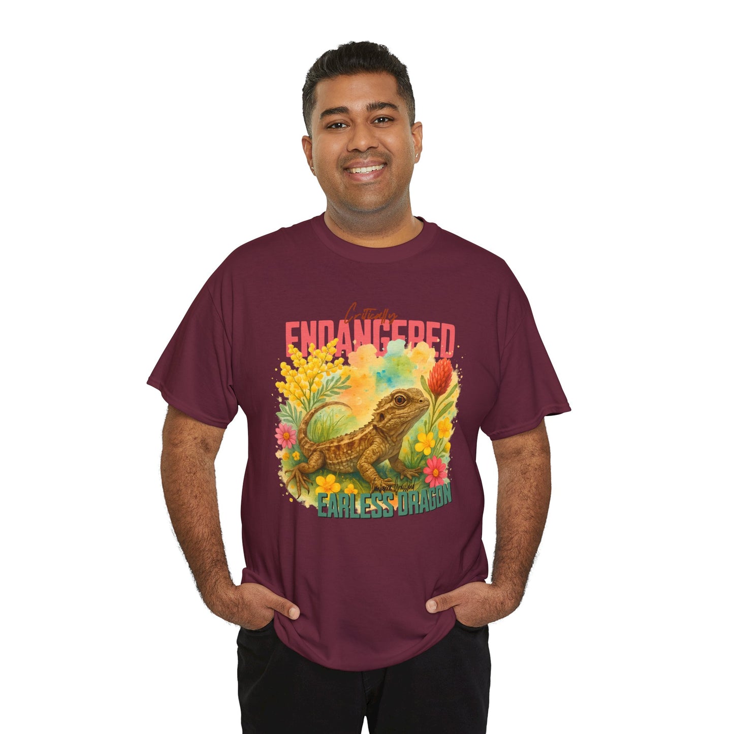 Critically Endangered Canberra Grassland Earless Dragon - Adult T-Shirt – Australian Wildlife Awareness