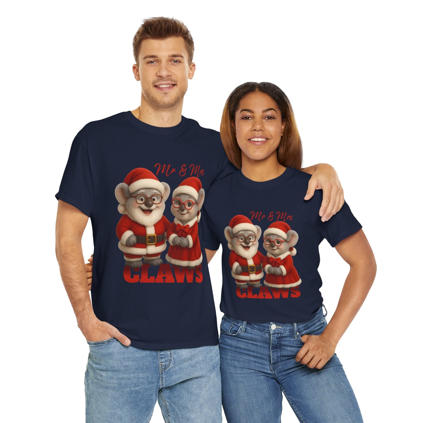 Mr and Mrs Claws – Adult T-Shirt | Koala Santa and Mrs Claws Design | Gumleaf Gang Festive Friends