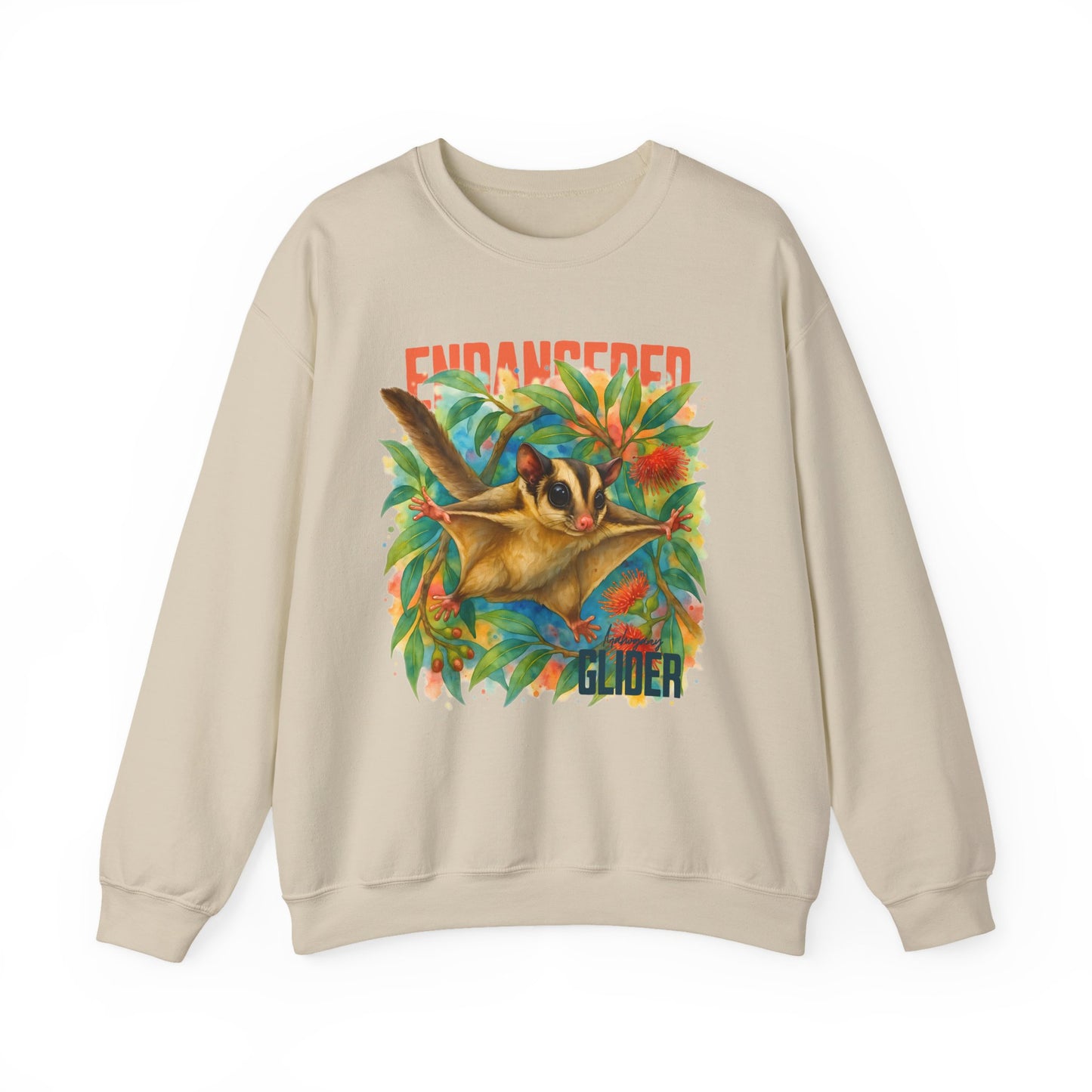 Endangered Mahogany Glider – Adult Sweatshirt | Australian Wildlife Conservation Design | Waratah and Wood Hearts and Habitats